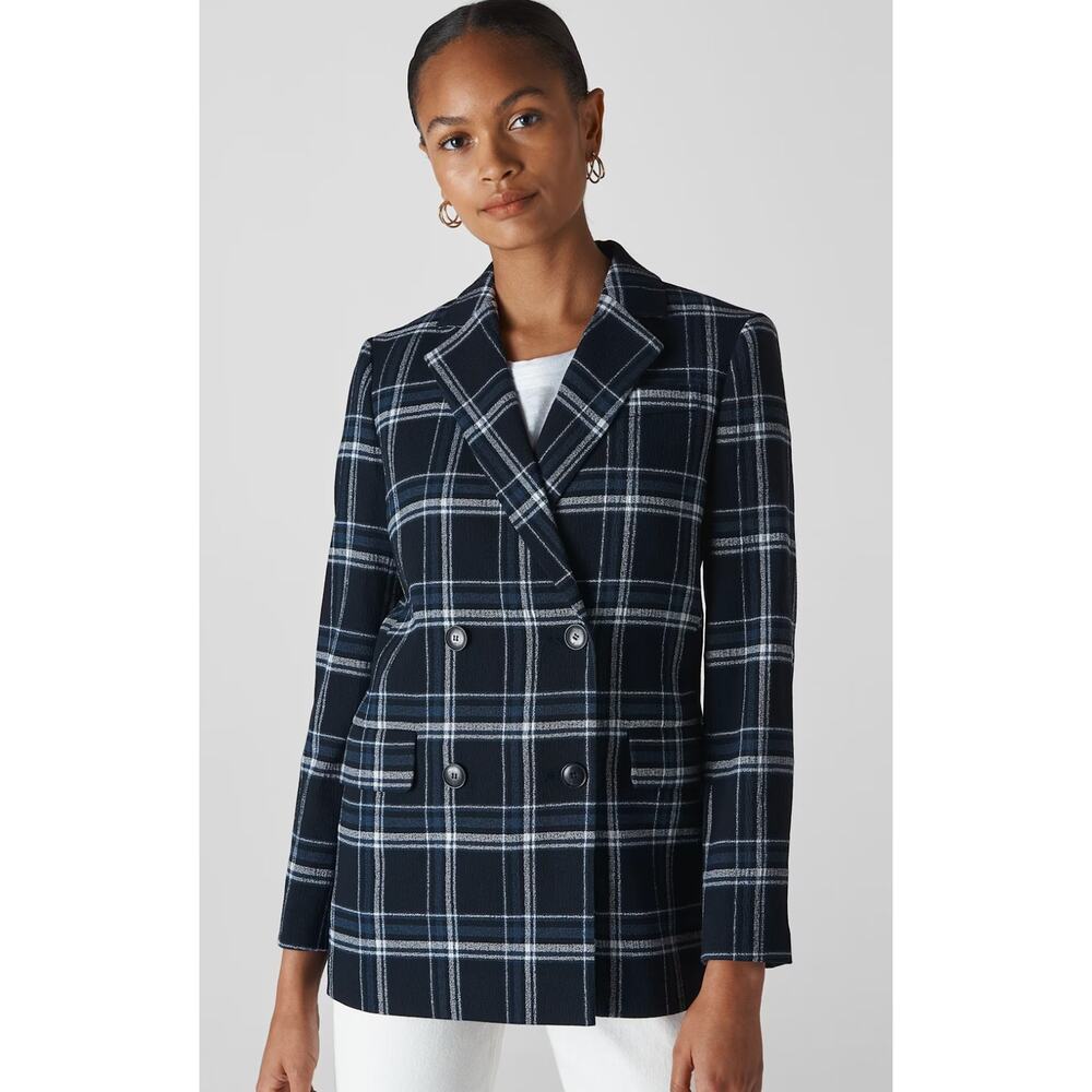 Whistles Navy Check Double Breasted Blazer Womens Small